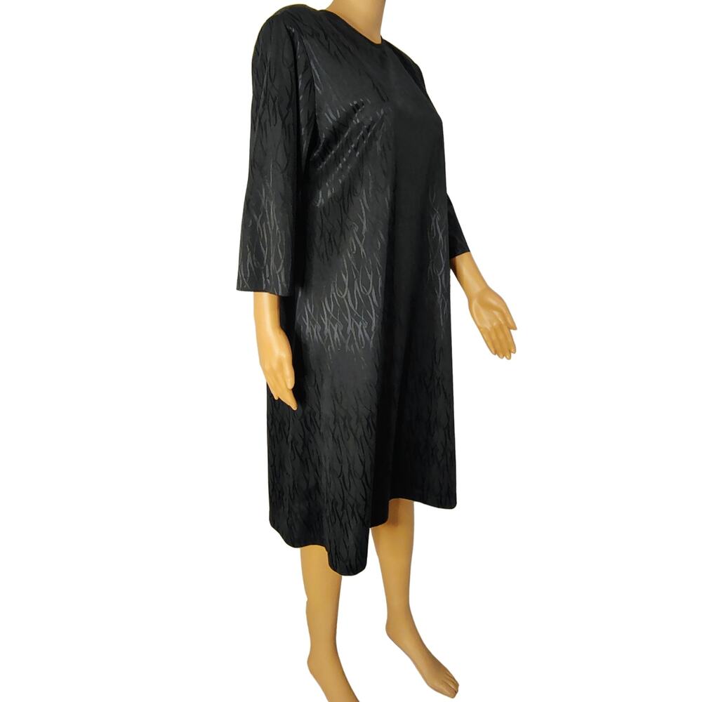 1970s Anthony Richards Abstract Print Black on Black Sheath Dress  Plus Size 14